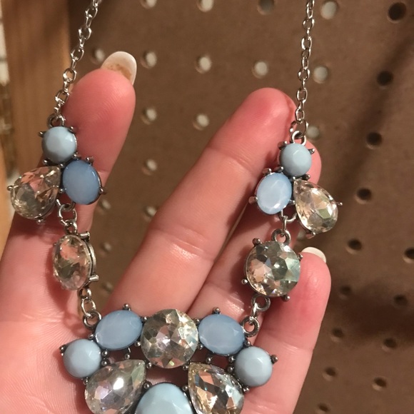 Shorter length necklace with blue matte and crystal stones. - Picture 2 of 3